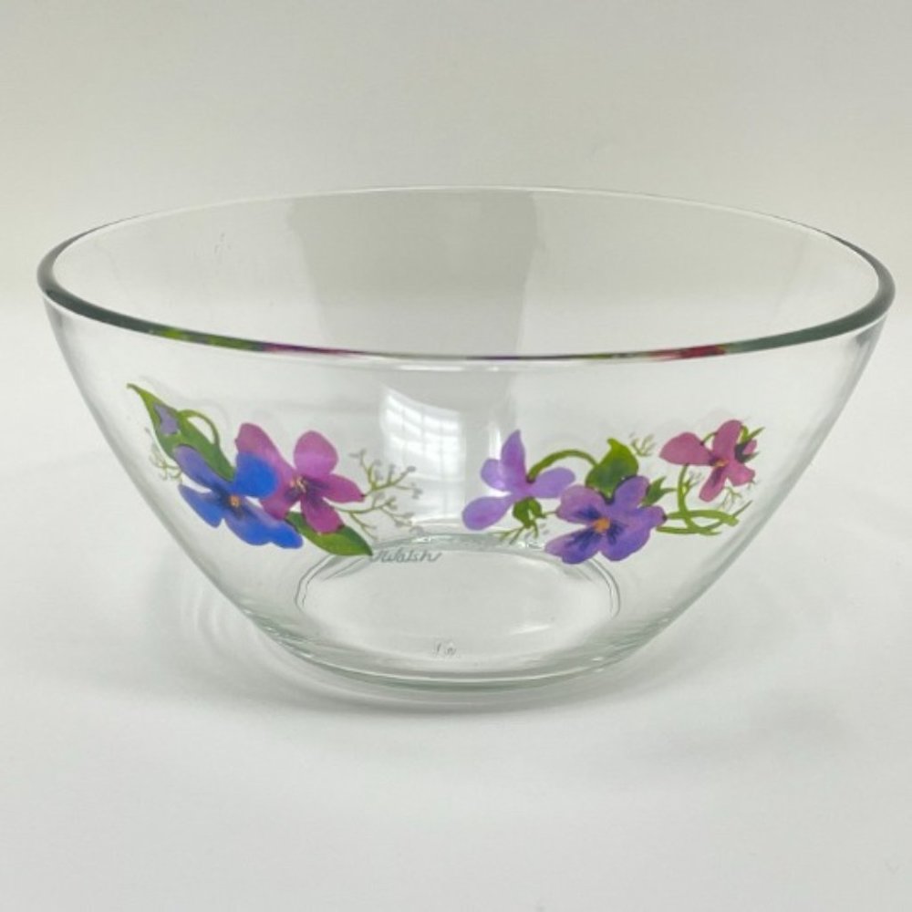 Vintage Set of 7 Avon Wild Violets Collection J Walsh Clear Crystal Glass Bowls